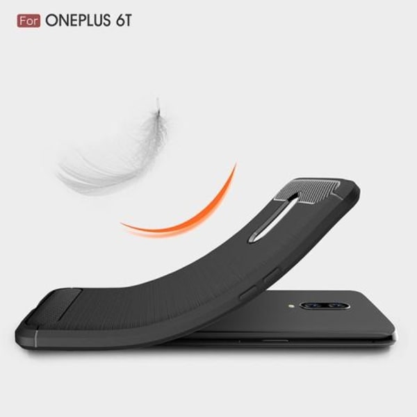 Carbon Børstet Flexicase Cover til OnePlus 6T - Sort Black