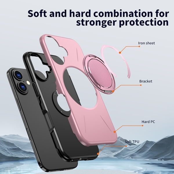 Mobilskal till iPhone 16 Plus MagSafe Rotating Kickstand TPU + PC Rosa
