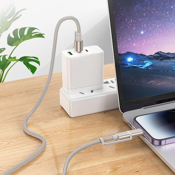 Hoco USB-C/Lightning Till USB-C LED-ljus 60W 3A Kabel 1.2m U138 - Grå Grå