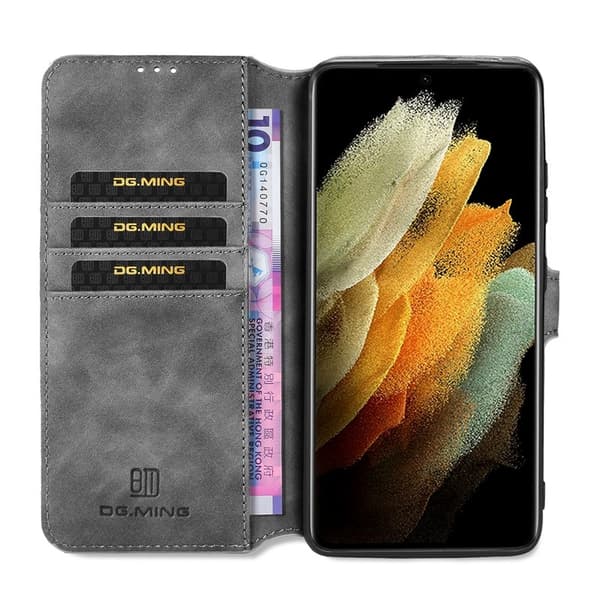 DG.MING Plånboksfodral Konstläder för Samsung Galaxy S21 Ultra - Grå