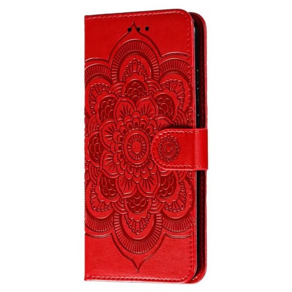 Samsung Galaxy S26 Plånboksfodral Konstläder Mandala Tryck - Röd