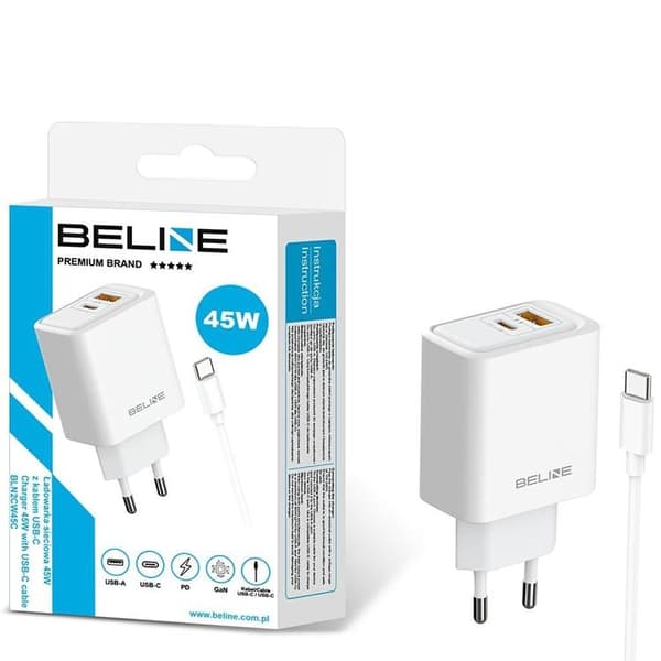 Beline Hurtigoplader 45W USB-C Med Kabel - Hvid Vit
