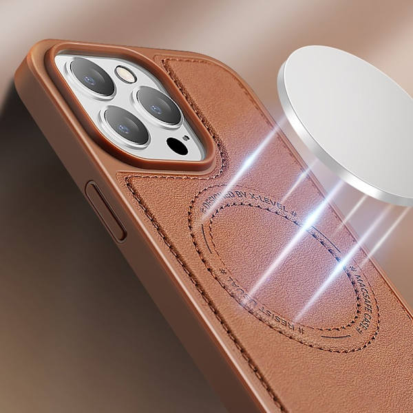 X-LEVEL Mobilskal till iPhone 15 Pro Max PU Läder Magnetisk Brun