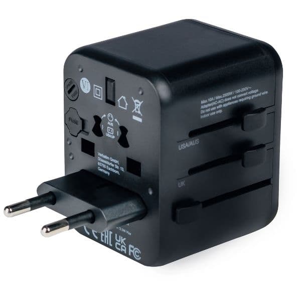Verbatim Rejselader 2xUSB-A EU/UK/US - Sort Svart