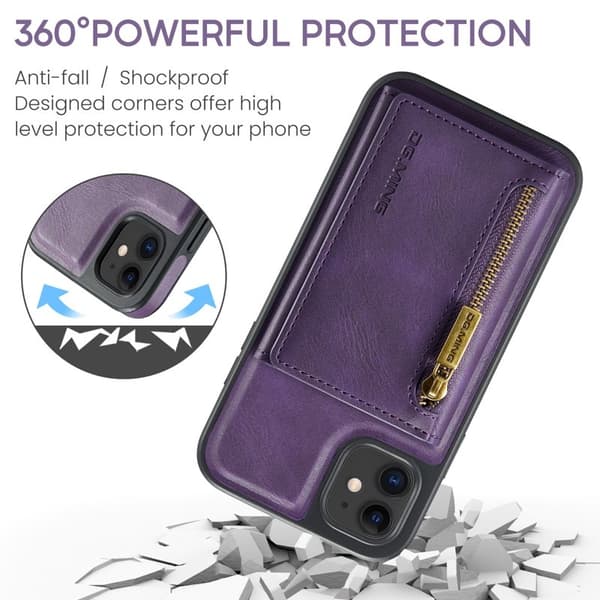 DG.MING iPhone 11 Konstläder Plånboksfodral med Kortfickor - Lila