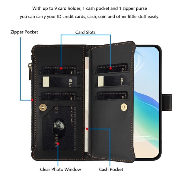 iPhone 17 Plånboksfodral Zipper Med Rem - Svart Svart