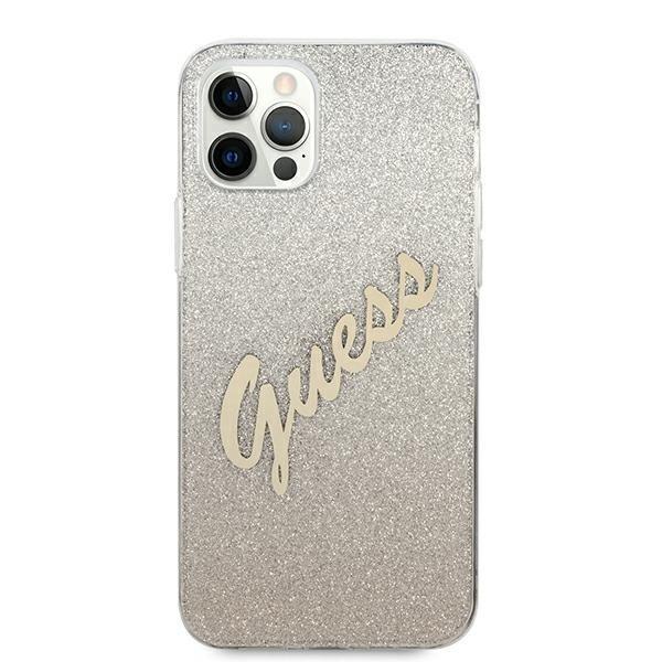 Guess iPhone 12 Pro Max Skal Glitter Gradient Script - Guld Yellow