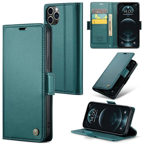 CASEME iPhone 12 Pro Max Plånboksfodral Konstläder RFID-Skydd Grön