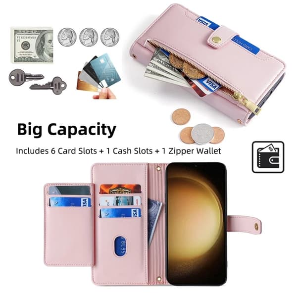 Galaxy S23 Plus Konstläder Plånboksfodral Crossbody - Rosa Rosa