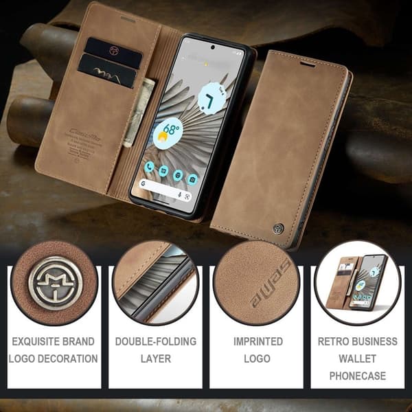 CASEME 013 Series Google Pixel 7 Pro Plånboksfodral Konstläder Brun