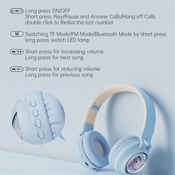 FINGERTIME Over-Ear Hörlurar för Barn Bluetooth BT5.3 Q1 - Blå Blå