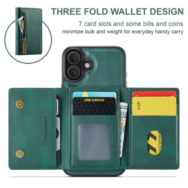DG.MING M5 Series Mobilskal till iPhone 16 Plus Magnetiskt Konstläder Grön
