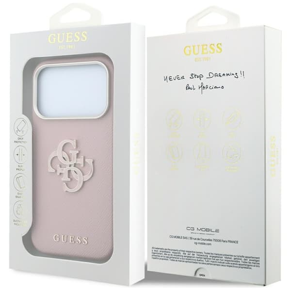 Guess Mobilskal För iPhone 18 Pro Max/17 Pro Max Grained & Big Resin Logo - Rosa Rosa