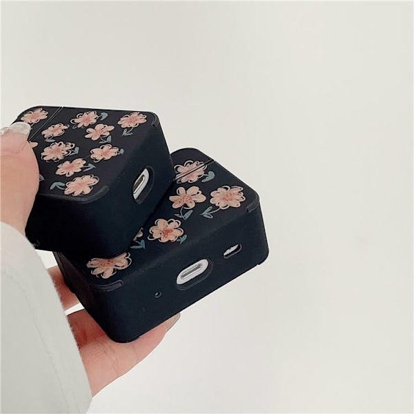 Airpods Pro 2 Skal TPU Läder Floral - Svart/Rosa Svart