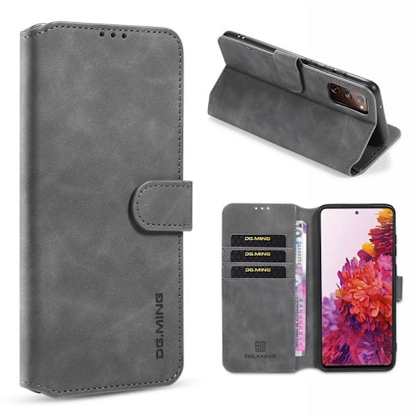 DG.MING Samsung Galaxy S20 FE Plånboksfodral Retro Konstläder Grå