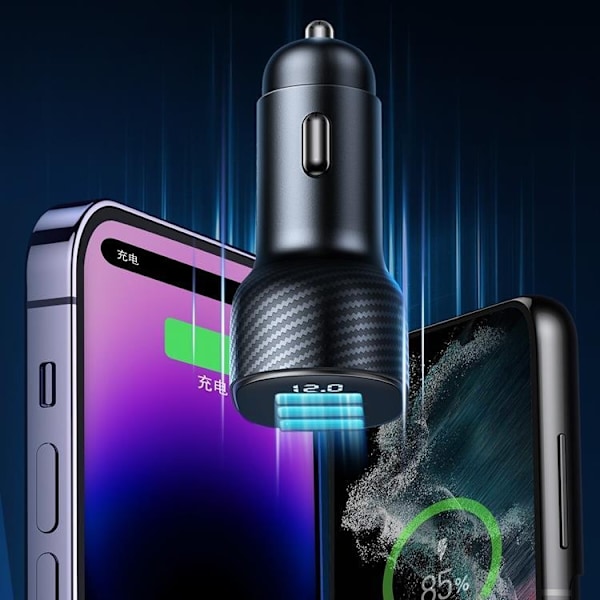 Joyroom Billaddare 30W 2x USB-C USB-A med Display - Svart Svart