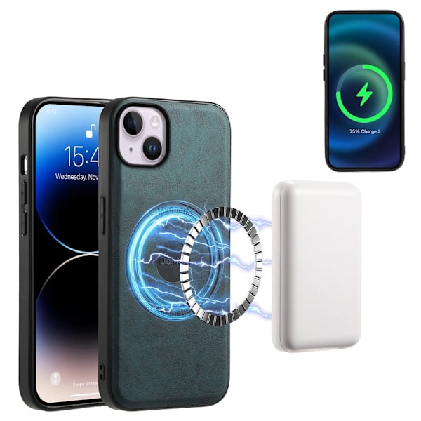 DENIOR D14 Mobilskal till iPhone 14 Plus Läder + TPU + PC Blå