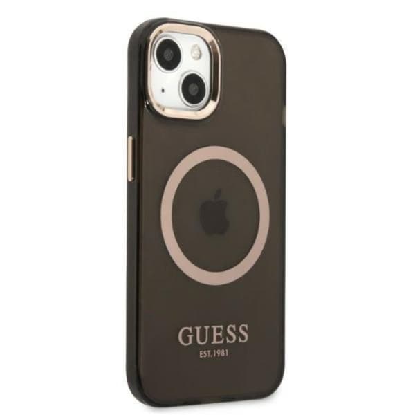 GUESS iPhone 13 Skal MagSafe Gold Outline Translucent - Sort Black