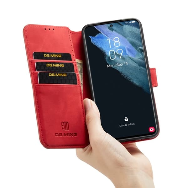 DG.MING Plånboksfodral Konstläder för Samsung Galaxy S22+ 5G - Röd