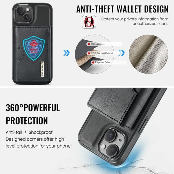 DG.MING M6 Series Mobilskal till iPhone 13 Magnetiskt Plånboksfodral Svart