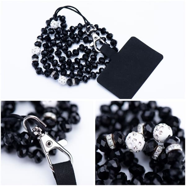 Crystal Diamond Telefon Vedhæng 74m - Sort Black
