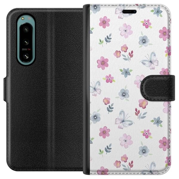 Sony Xperia 5 IV tegnebog med blomster og sommerfugle