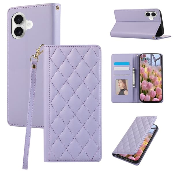 iPhone 17 Plånboksfodral RFID Rhombus Läder - Lila Lila