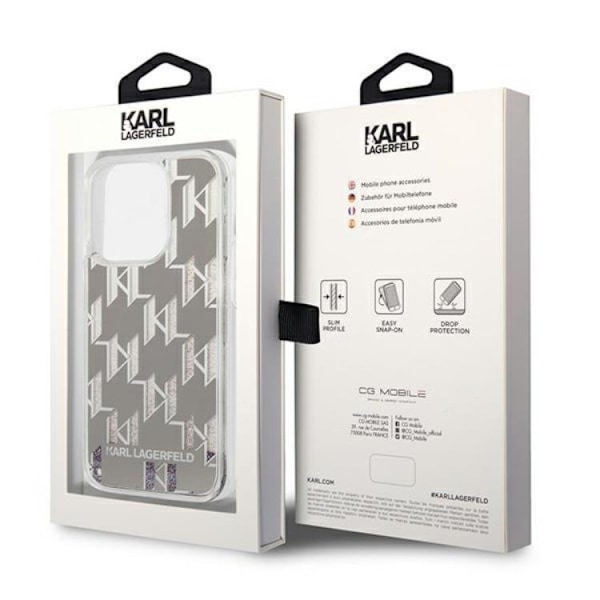 Karl Lagerfeld iPhone 14 Pro Skal Liquid Glitter Monogram - Silver