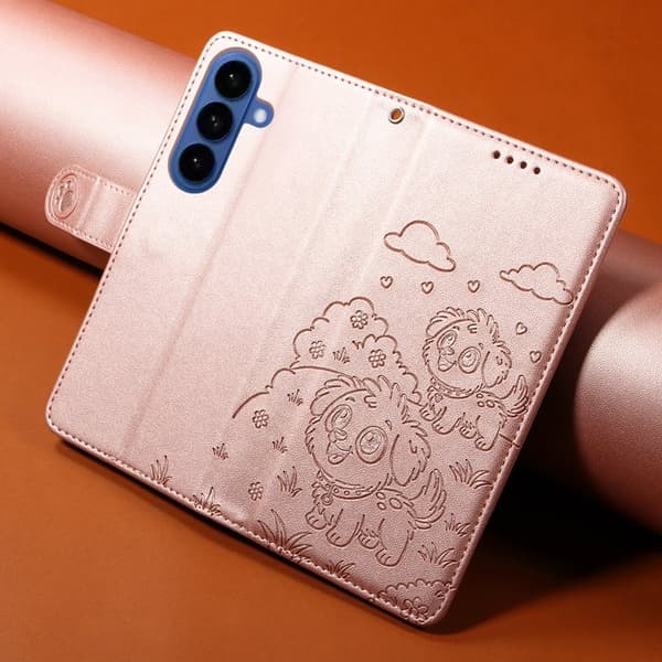 Mobilskal till Samsung Galaxy S26 Plus RFID-Skydd KonstLäder Hundmönster - Rosa