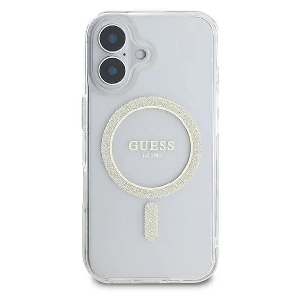 Guess iPhone 16 Mobilskal MagSafe IML Glitter Circle - Transparent Transparent