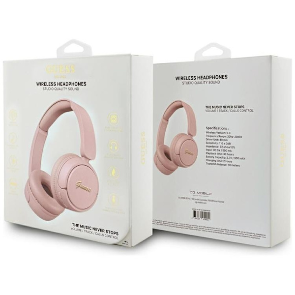 Guess Over-Ear Hörlurar Bluetooth 5.3 Metal Logo Script - Rosa Rosa