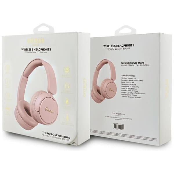 Guess Over-Ear Hovedtelefoner Bluetooth 5.3 Metal Logo Script - Lyserød Rosa