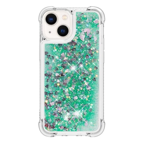 iPhone 14 Plus Skal Liquid Floating Glitter - Grön