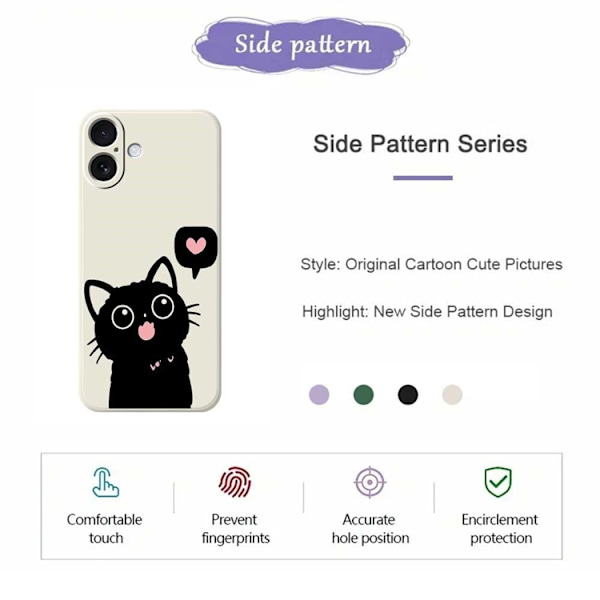 Mobilskal till iPhone 17 Love Black Cat Pattern - Lila Lila