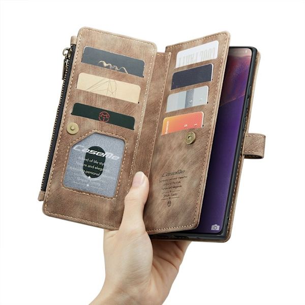 CASEME Konstläder Plånboksfodral för Samsung Galaxy Note20 - Brun