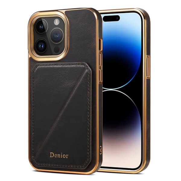 DENIOR Mobilskal till iPhone 14 Pro i äkta läder med kortfack - Svart