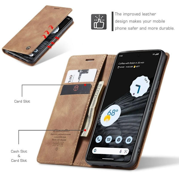 CASEME 013 Flip Konstläder Plånboksfodral för Google Pixel 7 5G - Brun