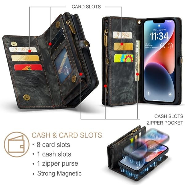 CASEME 008 iPhone 15 Plus Plånboksfodral Konstläder med - Svart
