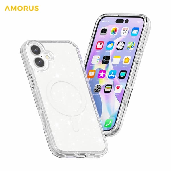 AMORUS Mobilskal till iPhone 17 Magsafe Glitter Powder PC + TPU - Vit Vit