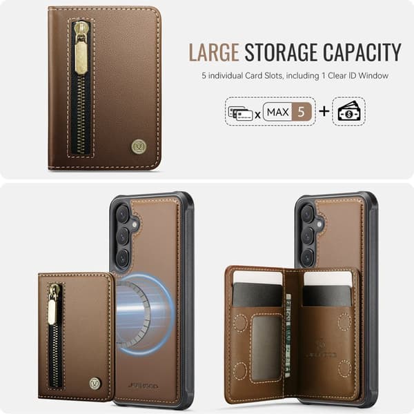 JEEHOOD Plånboksfodral för Samsung Galaxy S26 Plus Magnetiskt Konstläder - Brun