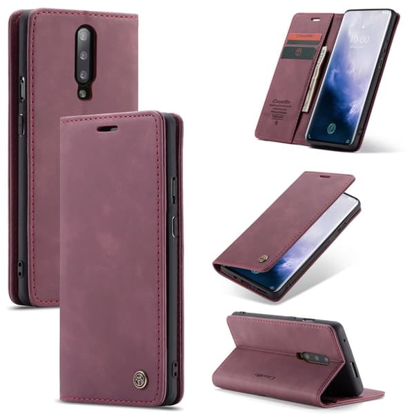 CASEME 013 för OnePlus 7 Pro Plånboksfodral Konstläder Vinröd