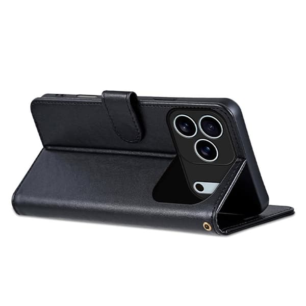 AZNS iPhone 17 Pro Plånboksfodral Anti-Scratch Konstläder - Svart
