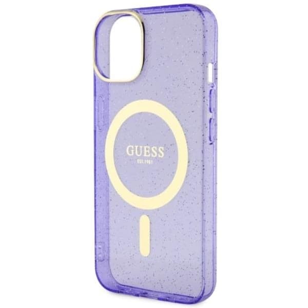 Guess Mobilskal till iPhone 14 MagSafe Glitter Guld - Lila Lila