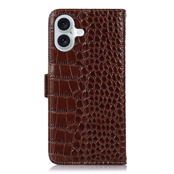 iPhone 17 Plånboksfodral Äkta Läder Crocodile - Brun Brun