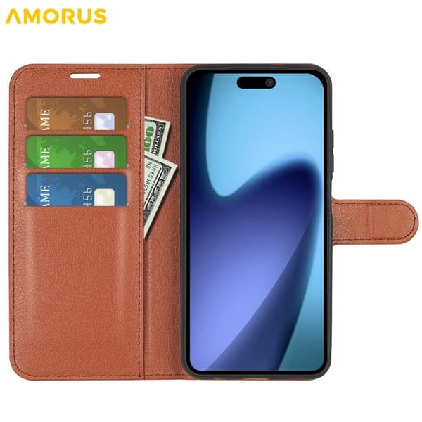 AMORUS iPhone Air Konstläder Plånboksfodral Flipstativ Litchi - Brun Brun