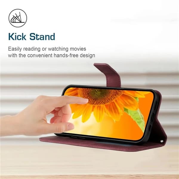 iPhone 17 Pro Max Konstläder Plånboksfodral Sunflower Imprint - Vinröd Vinröd