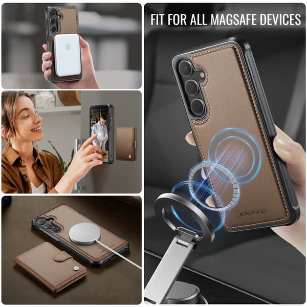 JEEHOOD Mobilskal för Samsung Galaxy S26 Plus Magnetiskt Konstläder - Brun