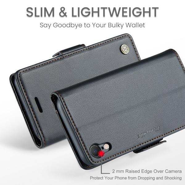 CASEME Plånboksfodral Konstläder för iPhone XR RFID-Skydd Svart