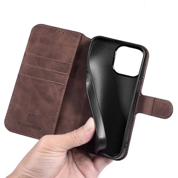 DG.MING iPhone 14 Pro Max Konstläder Plånboksfodral Retro Stil Magnetisk Brun