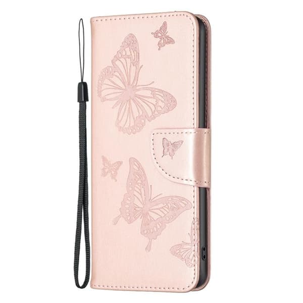 iPhone 14 Pro Plånboksfodral Butterflies Imprinted - Rosa Guld Roséguld